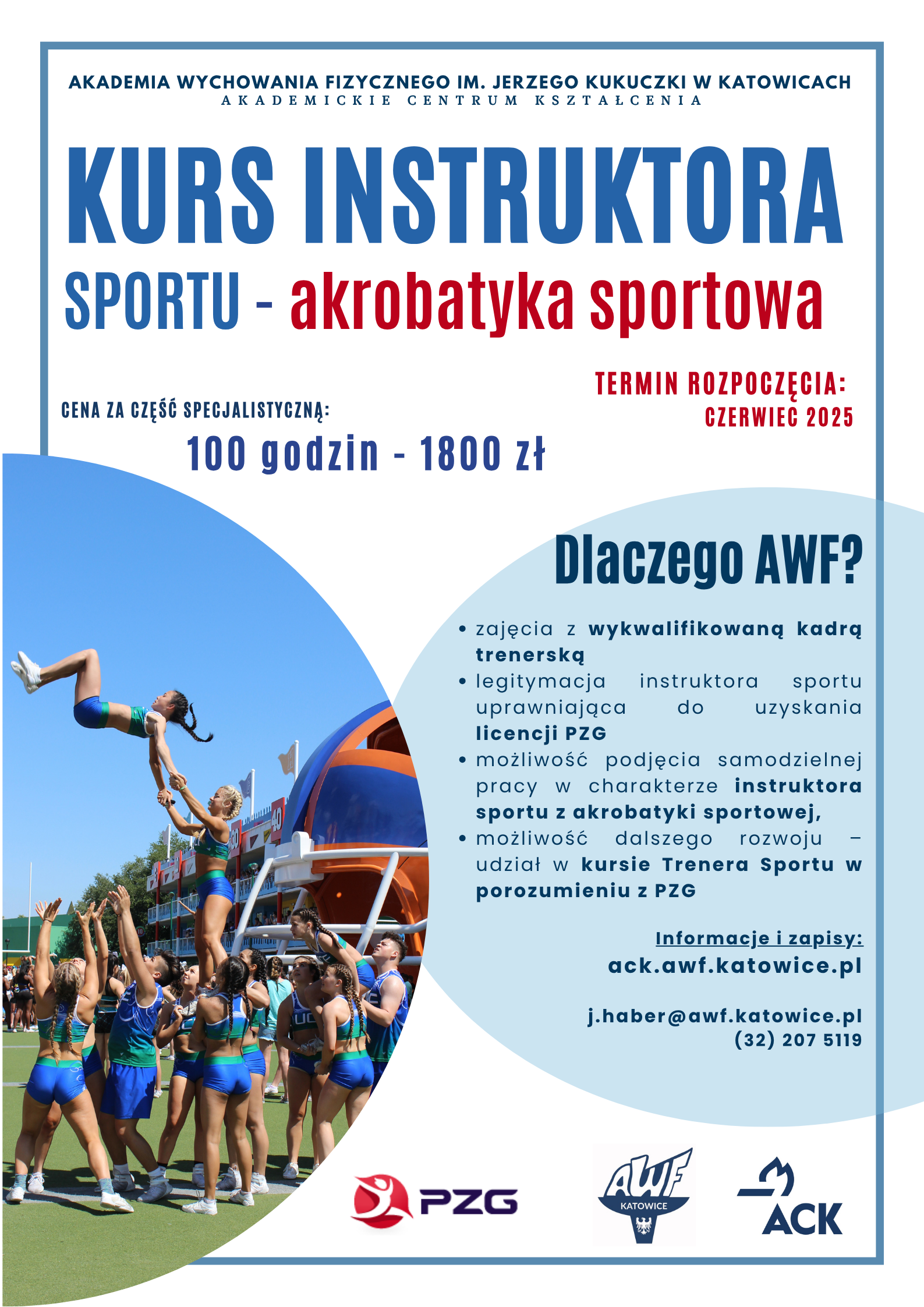 Plakat kurs instruktora sportu - akrobatyka sportowa